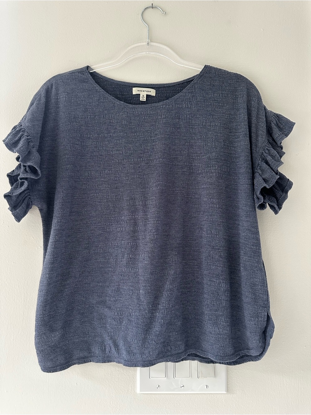 Max Studio Navy Ruffle Short-Sleeve Knit Tee